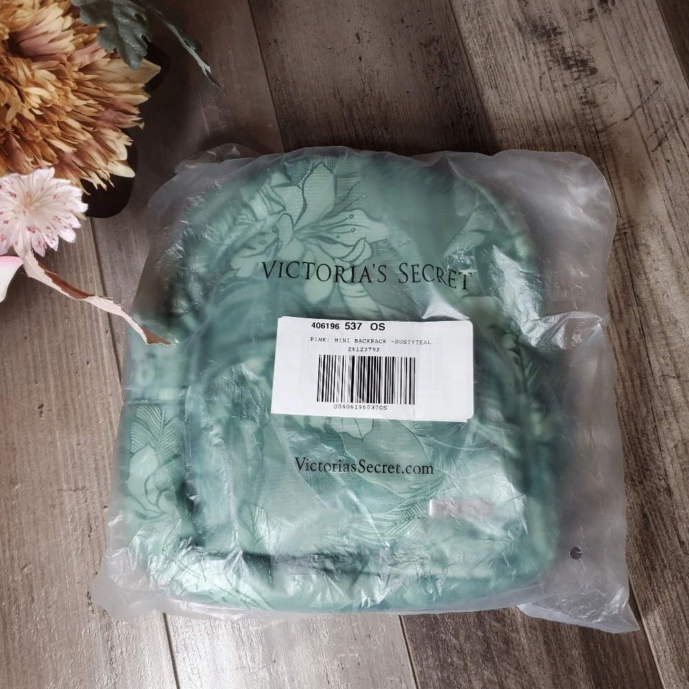 NWT Victoria's Secret VS PINK Mini Backpack Dusty Teal Floral